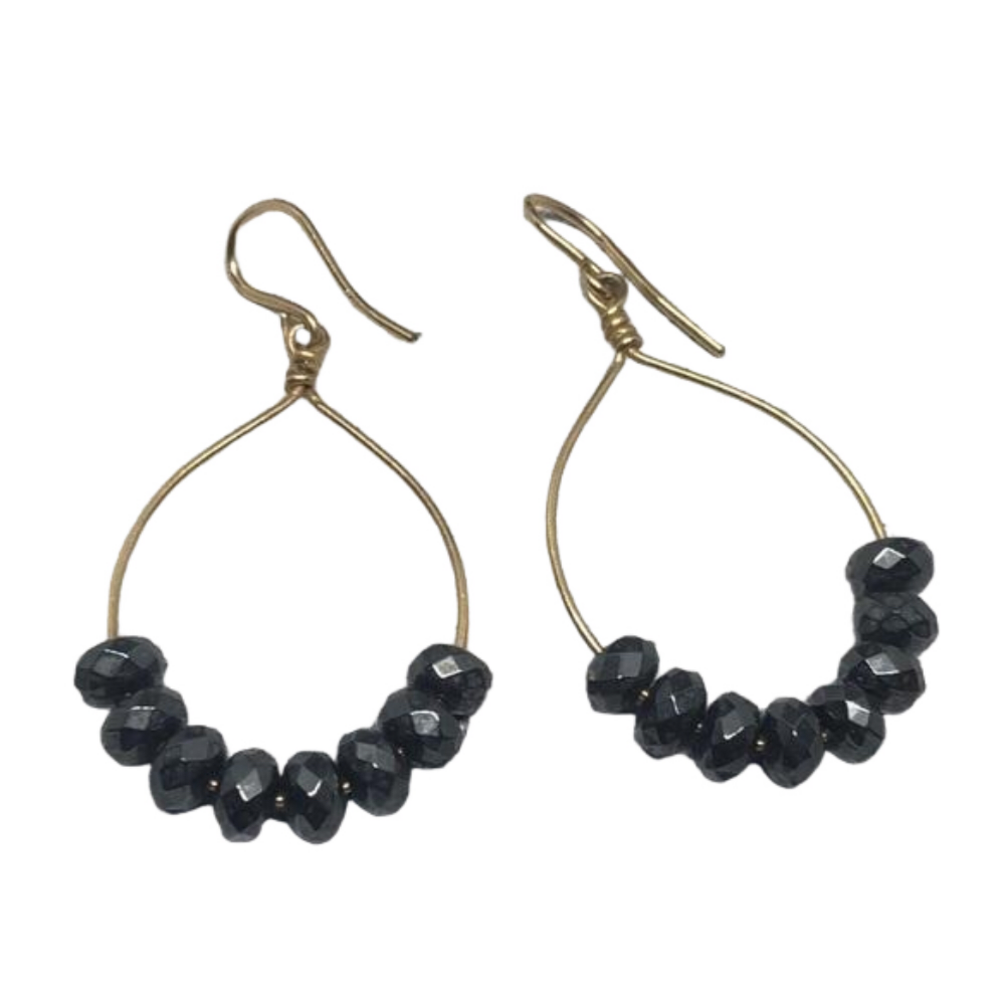 ARTISAN 14k GF hematite bead earrings boho statement